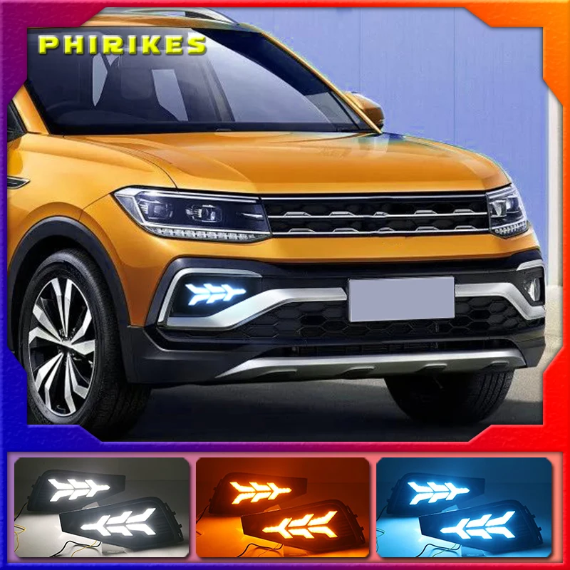 

1 Set LED DRL Car Styling For Volkswangen VW T-Cross tcross 2019 2020 Daytime Running Lights Turn Signal Fog Lamp Cover 12V ABS