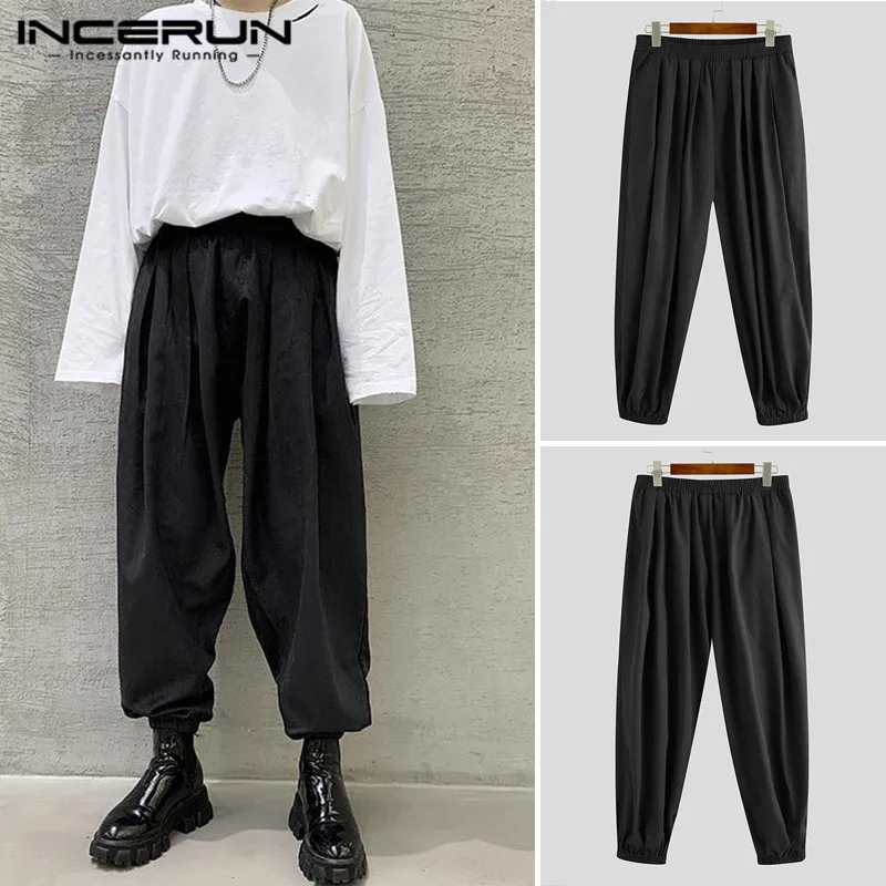 INCERUN Fashion Men Elastic Waist Pants Joggers Pantalon Loose Solid Color Pleated Punk Harem Trousers Casual Black Chic Bottoms INCERUN Fashion Men Elastic Waist Pants Joggers Pantalon Loose Solid Color Pleated Punk Harem Trousers Casual Black Chic Bottoms