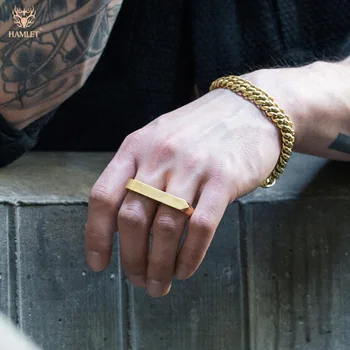 

gold rings for mens fashion stainless steel hip Hop punk gold ring mens charm big Two fingers rings steampunk gifts for male