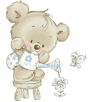 MM Counted Cross Stitch Kit Fan blowing a fan Handmade Needlework For Embroidery 14ct Teddy Bear Watering Flowers | Дом и сад