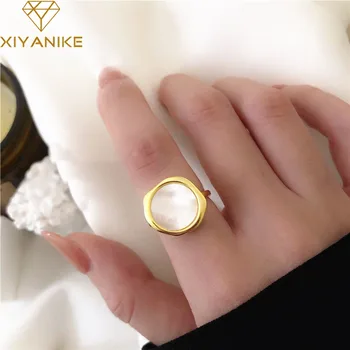 

XIYANIKE 925 Sterling Silver Round Geometric Irregular Ring Simple INS Unique Design Cool Shell Opening Jewelry Кольцо Female