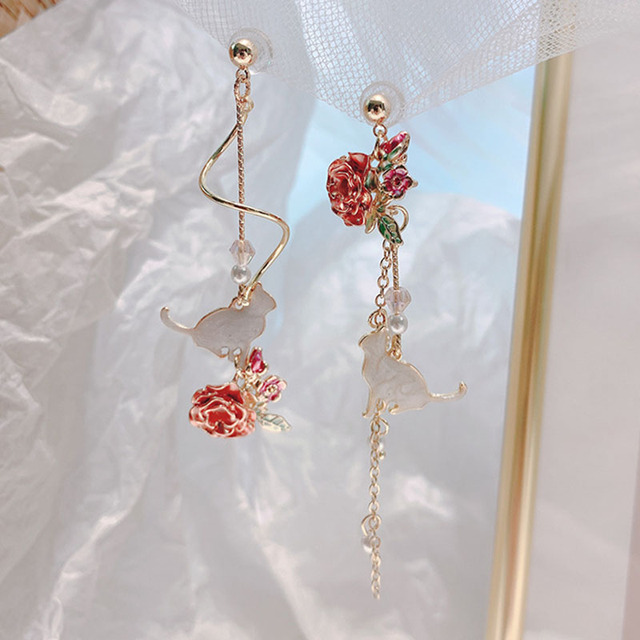 Rose Petal Drop Earrings for Women Crystal Rhinestone Flower Long Tassel Dangle Earrings Female Wedding Party Jewelry Gi