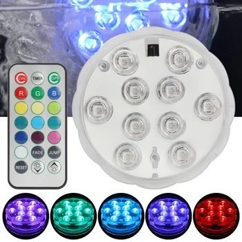 

1PC Underwater lamp IP68 Waterproof Multi Color Battery Operated Remote Control Submersible 10-LED lights for Hot Tub,Pond,Pool