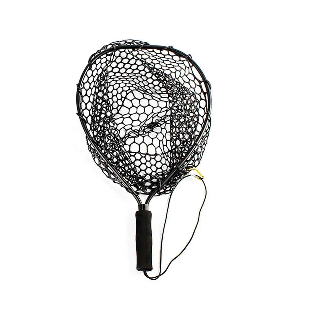 Blue Red Black Orange Four-Color Aluminum Alloy Dip Net Anti-Hanging Rubber Sea Fishing Hand Copy Net - Цвет: black2
