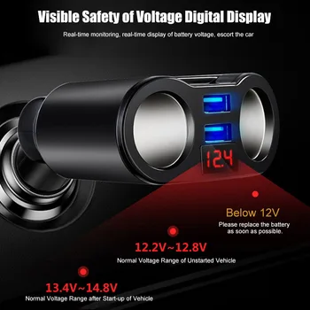 

Car Charger 2 USB Smoke Lighter Socket Splitter Adapter for Smartphone Vehicle TD326