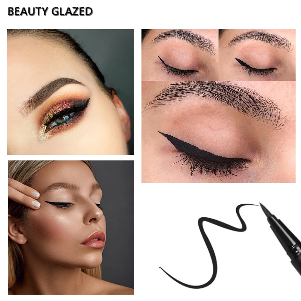 Жидкая подводка для глаз BEAUTY GLAZED водостойкая черная карандаш сохраняет макияж 24