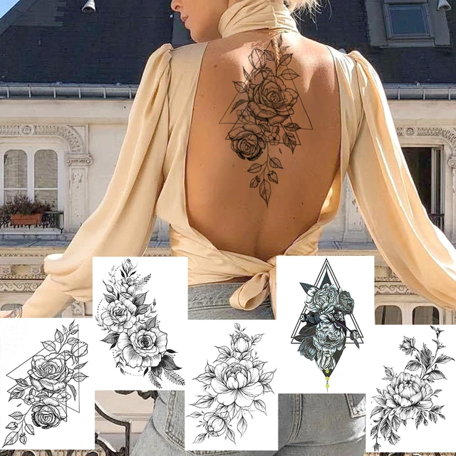 Flor de planta geométrica moda feminina tatuagem temporária etiqueta de  transferência de água preta tatuagem minimalista pequena mão rosa tatuagem  falso - AliExpress