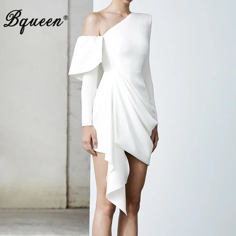Женское платье с длинным рукавом Bqueen белое Клубное каскадными оборками