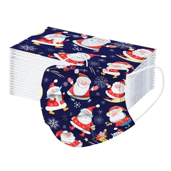 

100PC Women Man Christmas Mask Adult Disposable Dust-proof Santa Claus Cartoon Printing Mask Mascarilla Con Filtro Mascarillas