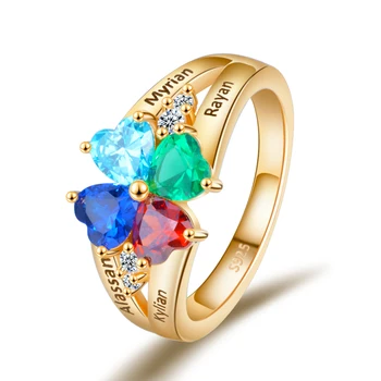 

StrollGirl Engraved MOM Jewelry Mother's Love and Luck Birthstones Ring 925 Sterling Sliver Custom Name Rings For Her Gifts New