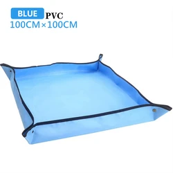 Waterproof Gardening Planting Mat for Potting and Transplanting (PVC Blue 100x100CM)