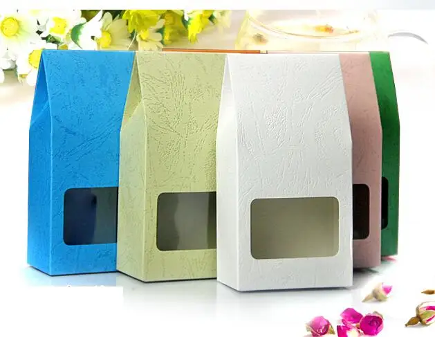

100pcs Colorful Kraft Paper Bag With Window Stand Up Food Storage Box Home Event Paper Favor Box Sweet Gift Bag