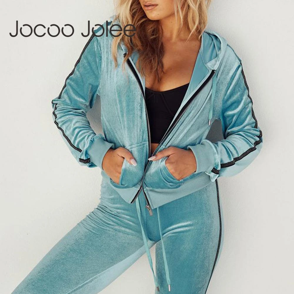 

Jocoo Jolee Women Autumn Winter Flannel Two Pieces Sets Zipper Hoodies & High Waist Jogging Pants Female Casual Tracksuit 2019