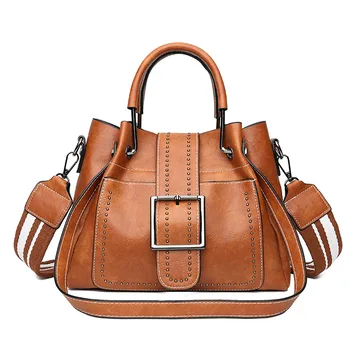 

New Large Boston Bag For Women PU Leather Bucket Handbags Female Luxury Famous Brands Ladies Shoulder Brown Bag Designer