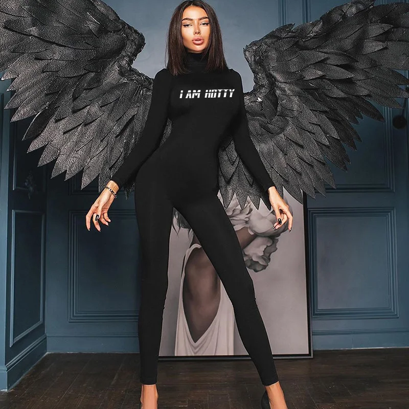 High Waist Jumpsuit Rompers Women Long Sleeve Hip-Lifting Letter Print Sports Solid Color Fitness Overalls Streetwear Female