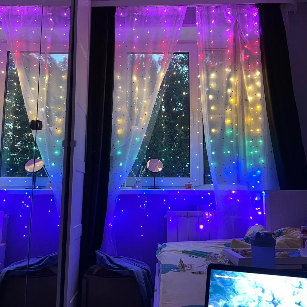 3M Rainbow LED Garland Curtain Lights Fairy String Remote Control USB Christmas Lamp Holiday Decoration For Home Bedroom Window