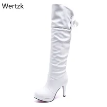 Высокие сапоги; женские зимние сапоги с острым носком; Прямая поставка; на платформе; на очень высоком каблуке; Плюшевые Теплые повседневные сапоги до колена на тонком каблуке; A684