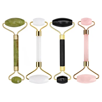 

Facial Massage Roller Double Heads Jade Roller Face Slimming Massager Eyes Neck Thin Lift Relax Beauty Real Stone Rose Quartz