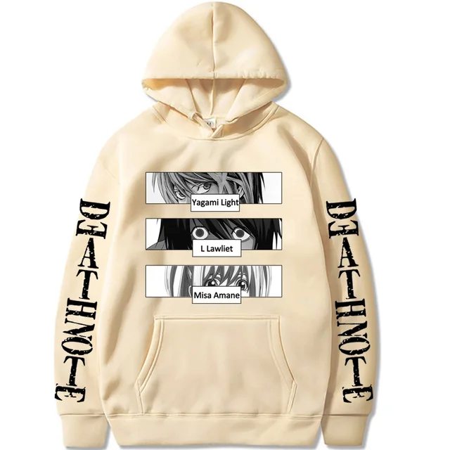 Oversized Men's Hoodie Death Note Anime Harajuku Top Funny Anime Print Unisex Cosplay Cool Sweatshirt Black Clothes Hip Hop Top Beige2