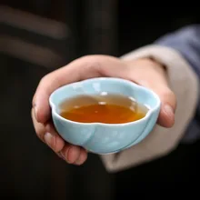 6 шт., керамическая зеленая фарфоровая печь, рельефная чашка чая, кружка, Подарочная коробка, чашки с лепестками яблока