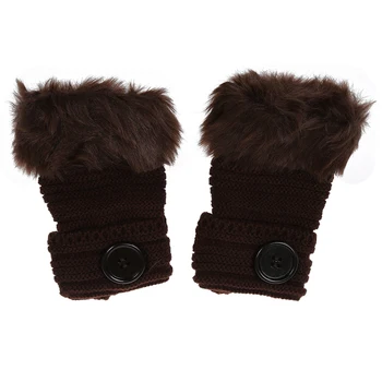 

Women Winter Fashion Faux Rabbit Fur Girl Warm Wrist Fingerless Gloves Mittens coffee