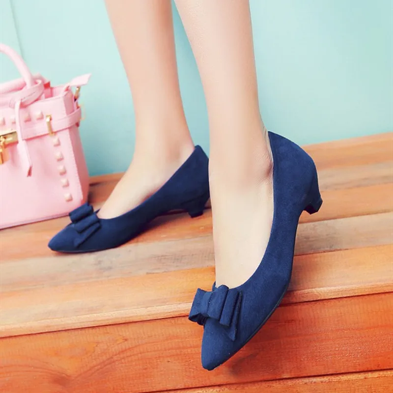 

Kitten Heels Pointed Toe Pumps 3cm Elegant Womens Shoes 2020 Low Heel Slip on Bow Dress Party Shoes Woman Fashion Footwear
