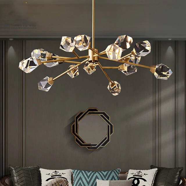 Luxury Diamond Lighting Italy Antique Copper Chandelier Living Room Led Strip Lustre Cristal Dining Room Molecular Lampe - Chandeliers - AliExpress