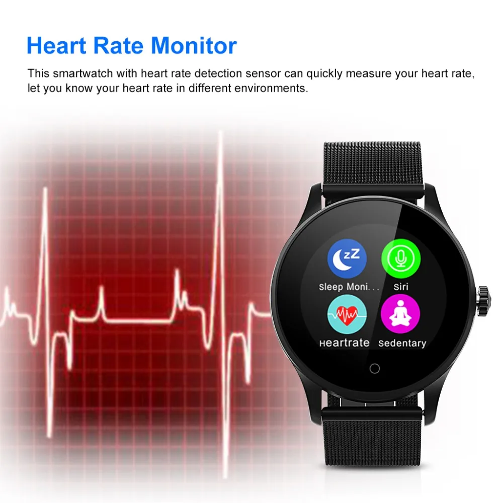 K88H 1,22 дюймовый круглый экран умные часы для поддержания здорового образа жизни мужчин и женщин монитор сердечного ритма шагомер фитнес-трекер для Android iPhone