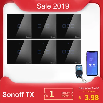 

SONOFF TX T3 EU UK 1/2/3 Gang 1 way Wall Panel Switch Socket Led Waterproof Black Eweilink Wifi RF Remote Control 433 Smart Home