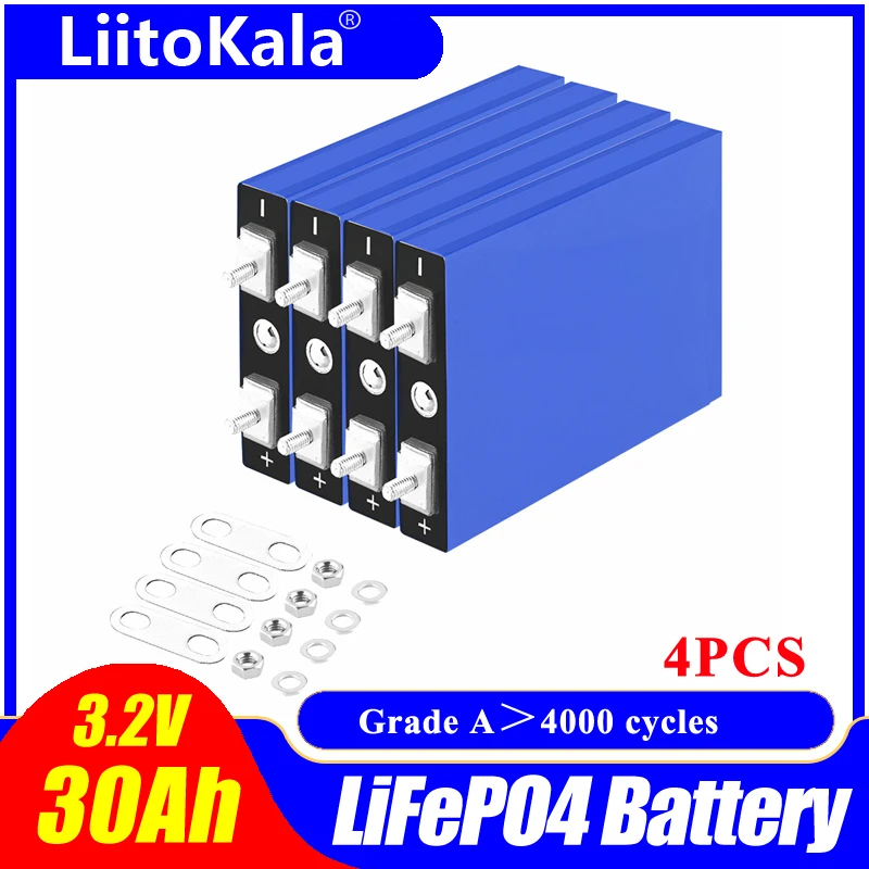 4 шт. литий-железо-фосфатные аккумуляторные батареи LiitoKala 3 2 В 30 Ач LiFePO4 глубокие