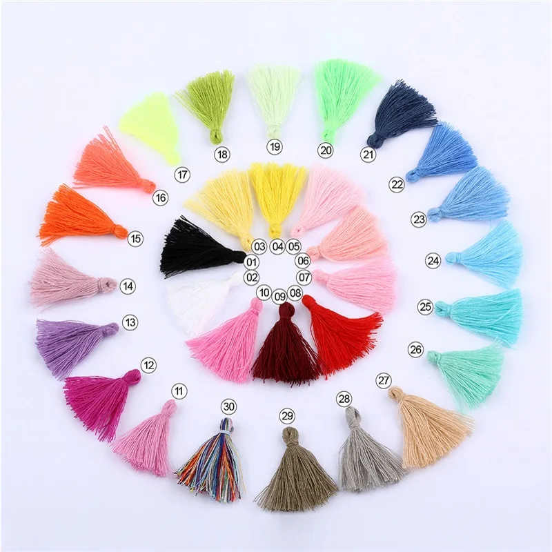 100PCS 3CM 미니 목화 스레드 패브릭 술 DIY 펜던트 쥬얼리 팔찌 키 만들기 프린지 트림 공예 Tassels 바느질 액세서리