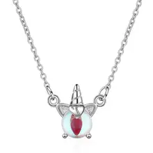 Цвет имитация лунного камня ожерелье с кулоном в виде единорога для женщин тренд короткая цепочка на ключицы 925 пробы серебряные ювелирные изделия SAN194