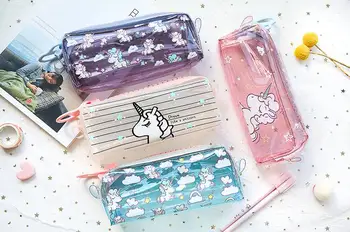 

100pcs Big Zipper Unicorn Pencil Case Big capacity Canvas School Pens Bag Storage bag School Supplies Stationery Estuches