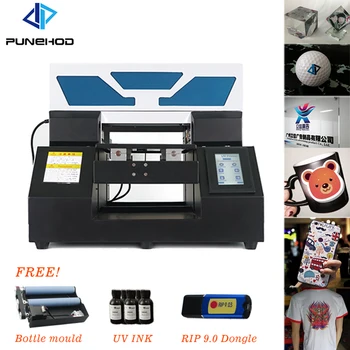 

Punehod A4 UV Flatbed Printer Phone Case Color Automat Injet Embossed Varnish DTG T-shirt Printing Machine w/free Bottle Holder