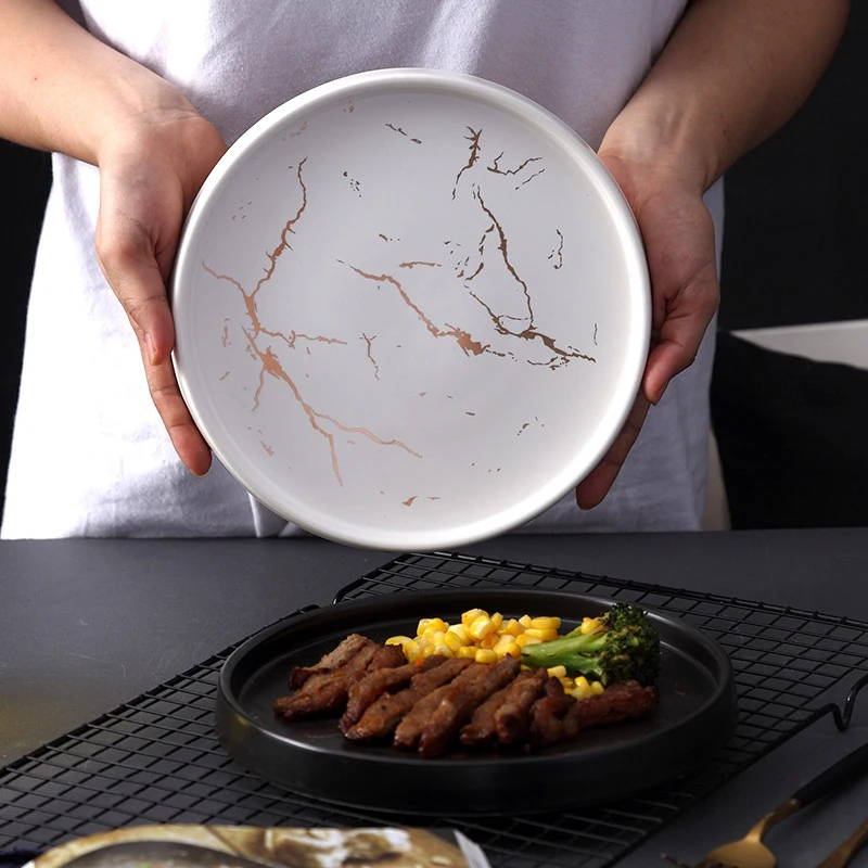 20 см Золотая мраморная керамика блюдо фарфоровый столовый набор для кухни стол Европейский декоративный десерт стейк тарелка