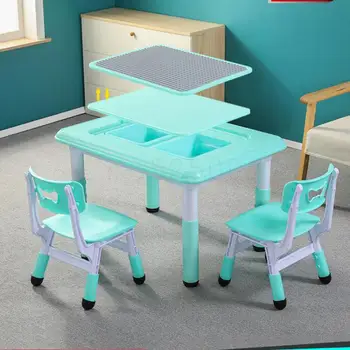 

Children's Desks And Chairs Set, Kindergarten Home Plastic Game Table, Dining Table, Painting Table, Lifting Baby's Writing