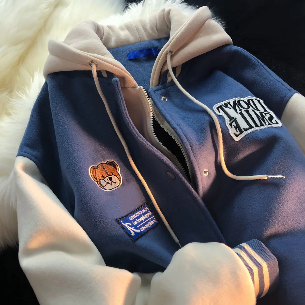 Embroidery Oversized Hoodies new Autumn Winter Women Jackets Female Outwear Baseball Uniform loose Harajuku Coat Patchwork ins | Женская