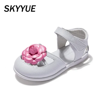 

2020 Summer Kids Beach Sandals Baby Girls Real Leather Brand Shoes Children Fashion Flower Sandals Toddler Sweet Dress Shoes New