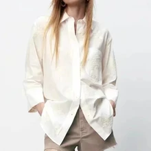 

Jenny&Dave Shirt Blouse Women Autumn Blusas Mujer De Moda 2021 Enlgand Style High Street Embroidery Pockets Loose Cotton Tops