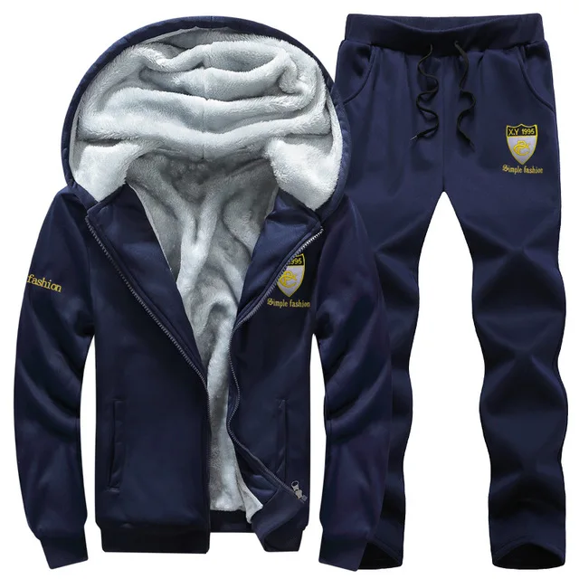 Men Sport Suit Tracksuit Winter Thick Fleece Hoodie Jacket Sweatshirt+pant Jogging Running Casual Workout Set Warm Sports Wear | Спорт и