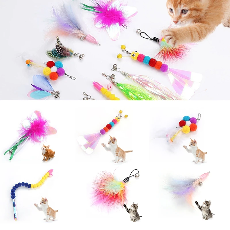 

Multicolor Cat Teaser Wand Toy Interactive Pet Retractable Feather Bell Refill Replacement Stick Catcher Product for Kitten