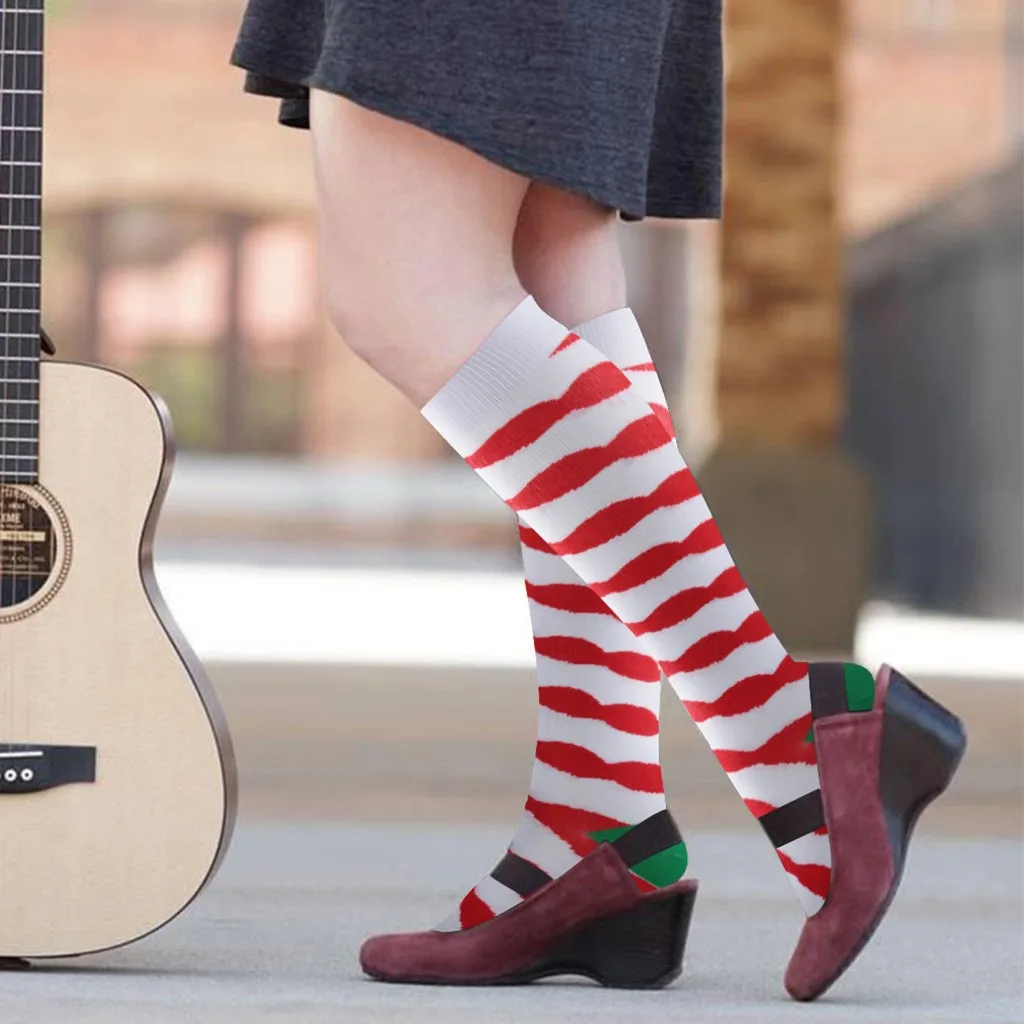 Носки рождественские женские мужские компрессио носки с принтом ковровые носки декор в длинные носки с принтом диагональные полосатые носки