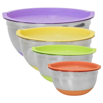 

Mixing Bowl Stainless Steel Non-Slip Mixing Pot with Lid,Silicone Bottom Salad/Egg/Vegetable Bowls Food Storage Bowl Set