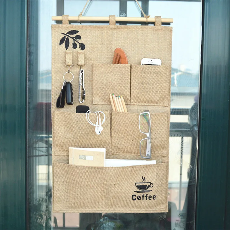 

Wall Mounted Storage Bag Hanging Sundries Organizer with Pockets Linen Home Door Closet Organizing Bags