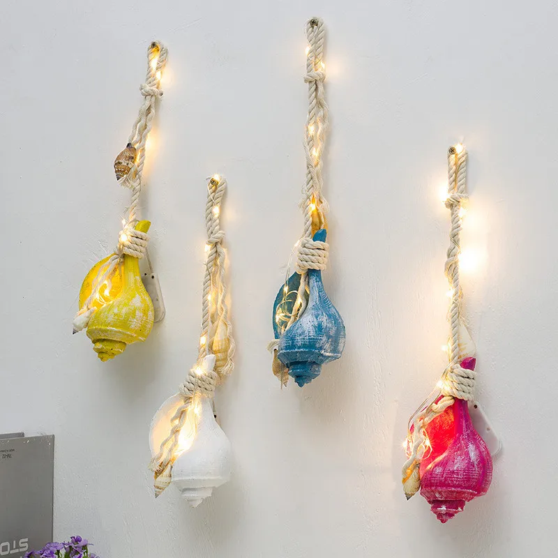 

1PC Mediterranean Resin Artificial Conch Pendant Childrenâ€™s Room Creative Decorative Lighting LED Snail Scenery Holiday String
