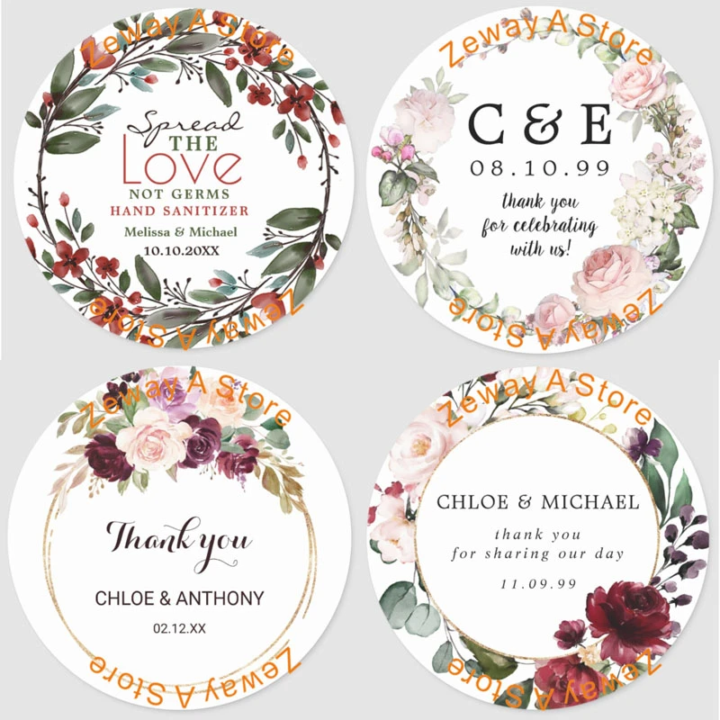 Personalized Customized Labels Tags,Customizable Stickers Watercolor  Greenery Personalized Wedding Classic Round Sticker