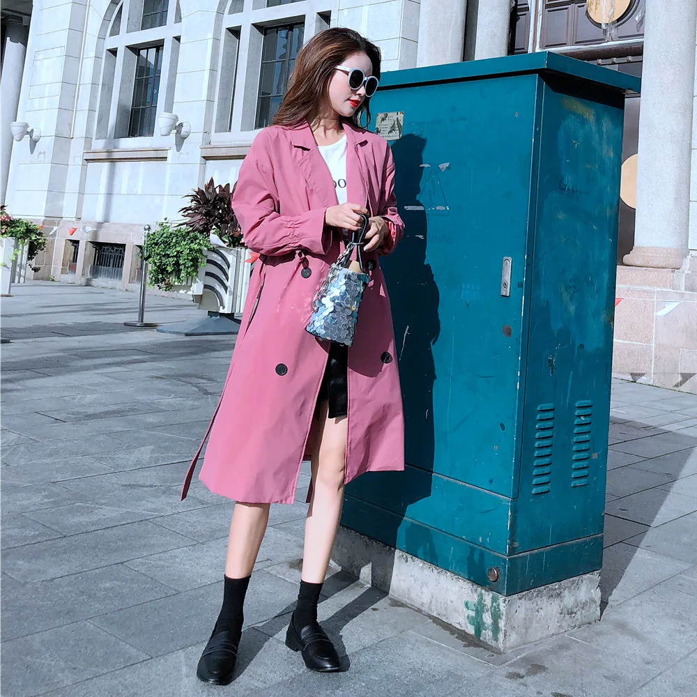 

Korean-style Trench Coat Photo Shoot 2018 Autumn New Style Retro Fashion Laziness CHIC-Style Waist Hugging Slimming Trench Coat