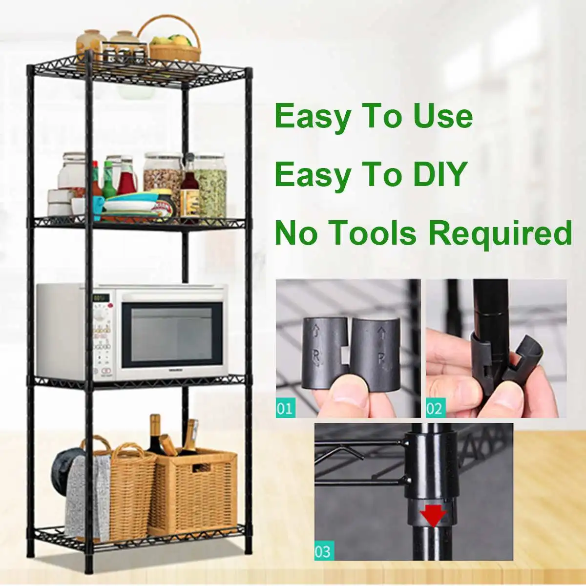 

4 Tiers Adjustable Storage Rack Scaffale Kitchen Shelf Paper Towel Holder Organizer Trolleys Shelves for Bathroom Bedroom