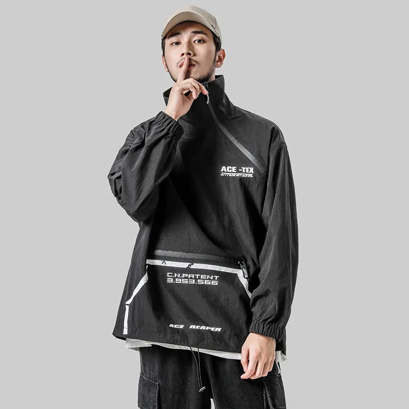 EWQ / Men's Clothes Autumn New Pullover Oblique Zipper Stand Collar Personality Jacket For Male Tide Long Sleeve 19H-a129