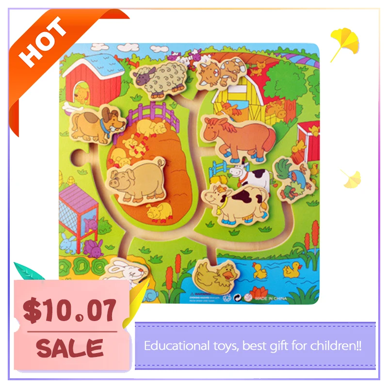 

Montessori Wooden Sliding Puzzle Maze Educational Toys For Children Farm Maze Early Learning Intelligence Kids Toys